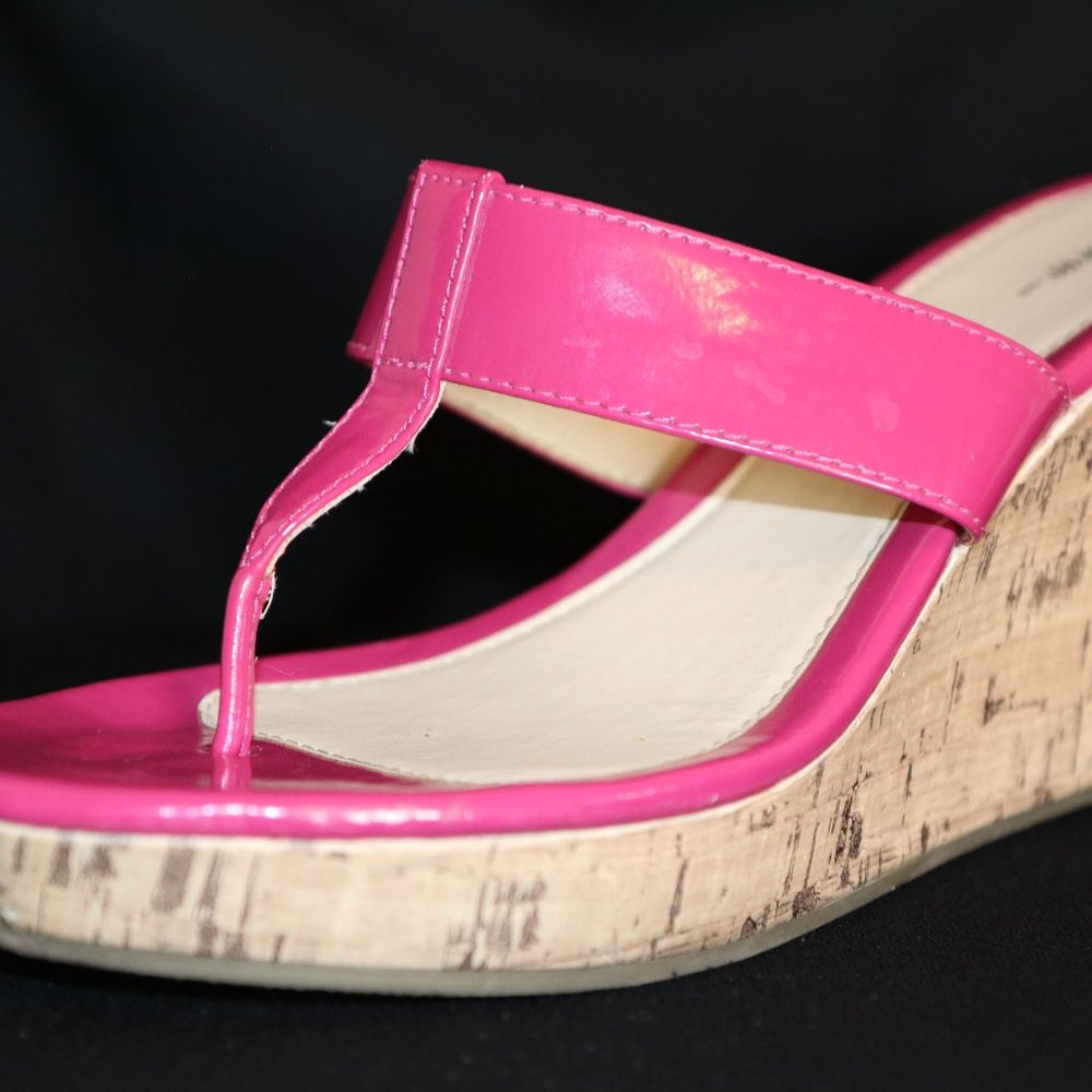 GEORGE FUCHSIA WEDGES CORK SANDALS SIZE 9 USED
